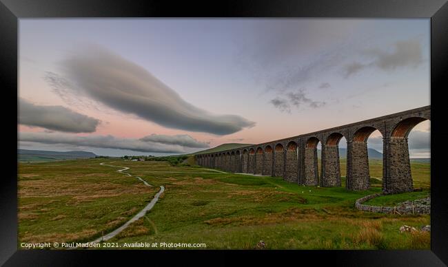 Ribblehead Viaduct and lenticular clouds Framed Print by Paul Madden