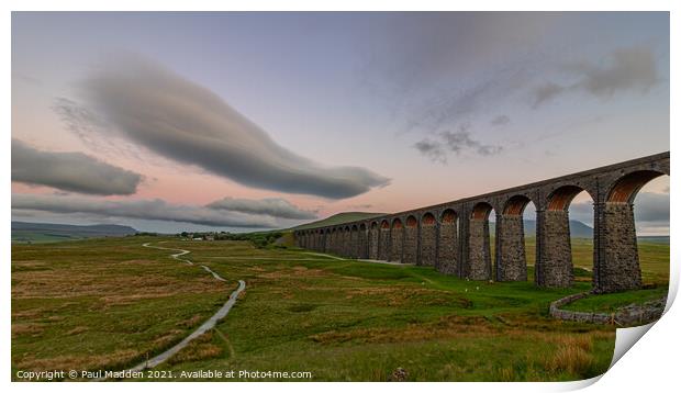 Ribblehead Viaduct and lenticular clouds Print by Paul Madden