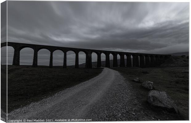 Ribblehead Viaduct and path - black and white Canvas Print by Paul Madden