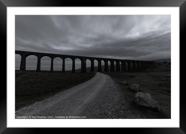 Ribblehead Viaduct and path - black and white Framed Mounted Print by Paul Madden
