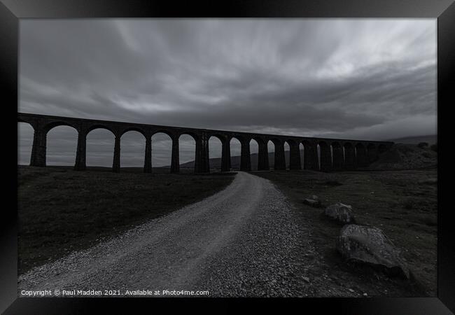 Ribblehead Viaduct and path - black and white Framed Print by Paul Madden