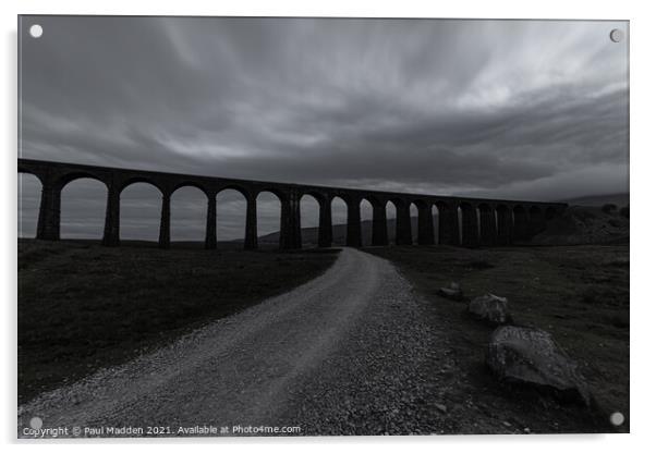 Ribblehead Viaduct and path - black and white Acrylic by Paul Madden