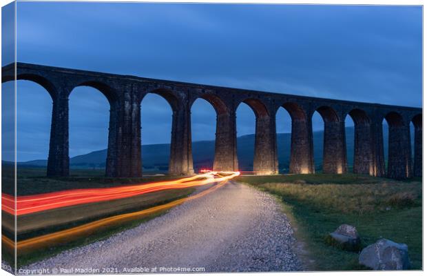 Ribblehead Viaduct light trails Canvas Print by Paul Madden