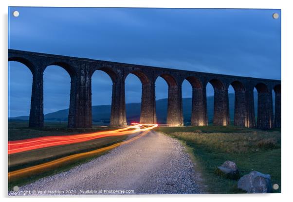 Ribblehead Viaduct light trails Acrylic by Paul Madden