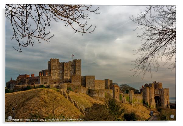 Dover Castle on a cloudy day Acrylic by Ryan Smith