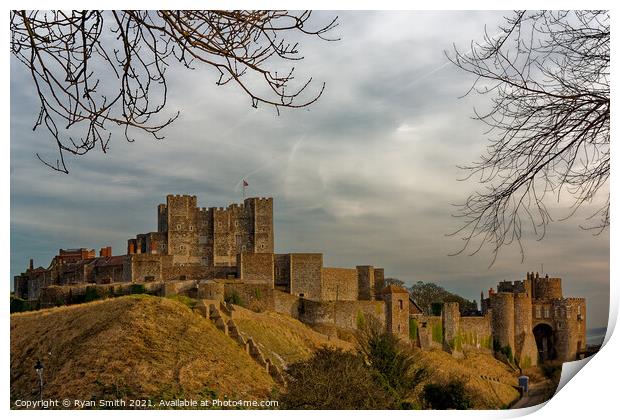 Dover Castle on a cloudy day Print by Ryan Smith
