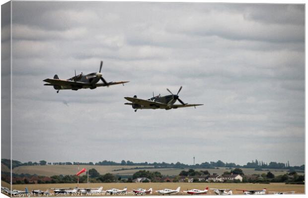 Spitfire and Hurricane flying in low level formation Canvas Print by Ryan Smith