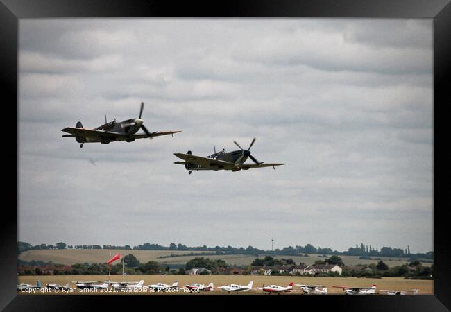 Spitfire and Hurricane flying in low level formation Framed Print by Ryan Smith