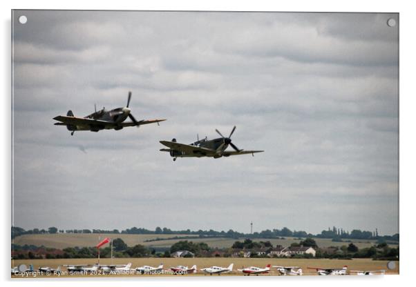 Spitfire and Hurricane flying in low level formation Acrylic by Ryan Smith