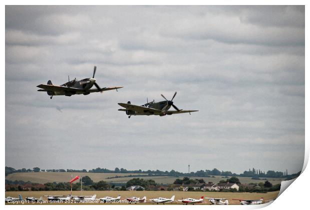 Spitfire and Hurricane flying in low level formation Print by Ryan Smith