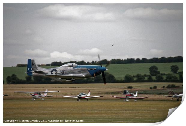 P-51D low level flying above an airstrip Print by Ryan Smith