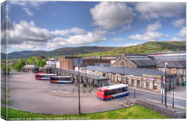 Aberdare Market Hall and Bus Station  Canvas Print by Rob Hawkins