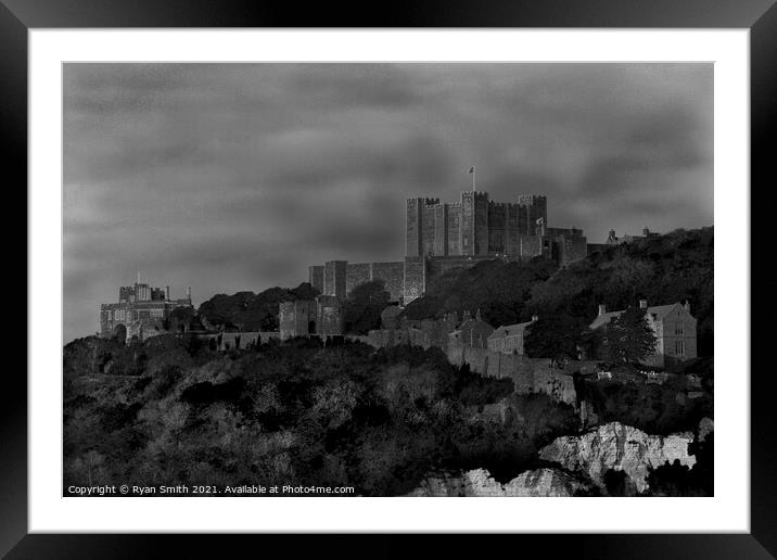 Dover Castle in Black and White Framed Mounted Print by Ryan Smith