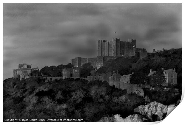 Dover Castle in Black and White Print by Ryan Smith