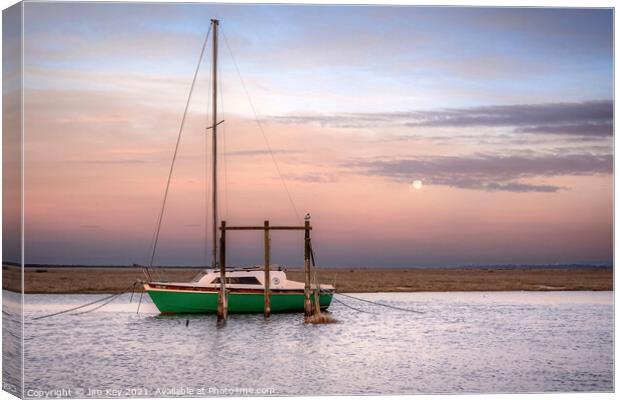 A Single Boat at Thornham Staithe  Canvas Print by Jim Key