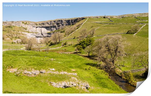 Malham Beck and Malham Cove in Yorkshire Dales Print by Pearl Bucknall