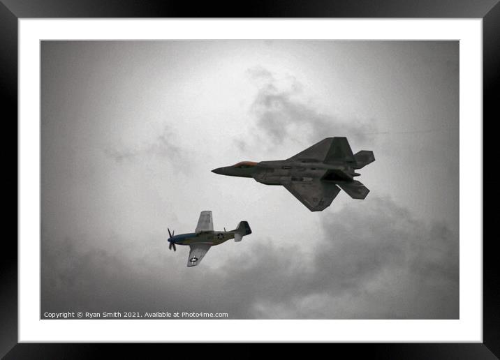 P-51D Mustang with F22 Raptor Framed Mounted Print by Ryan Smith