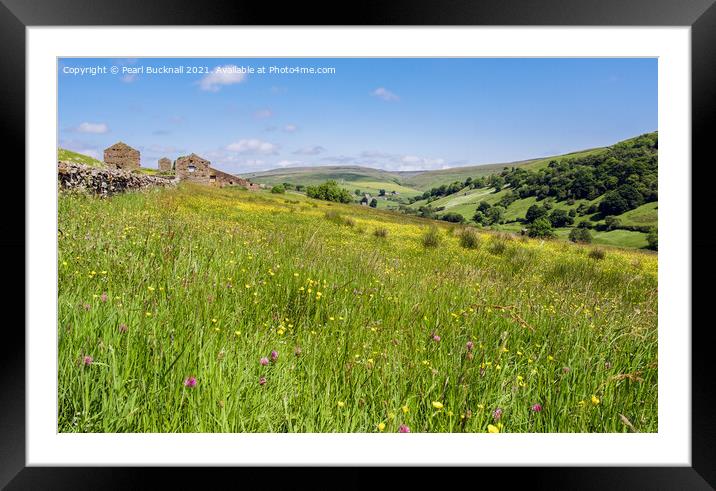Swaledale Flower Meadow Yorkshire Dales Summer Framed Mounted Print by Pearl Bucknall