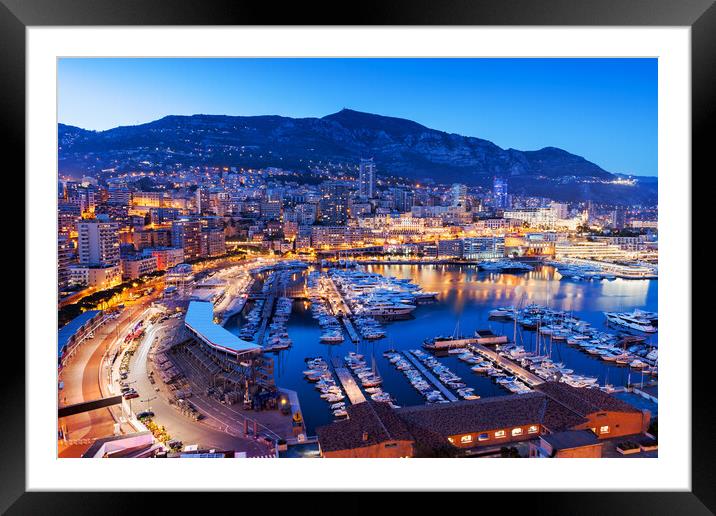 Monaco At Blue Hour Evening Framed Mounted Print by Artur Bogacki