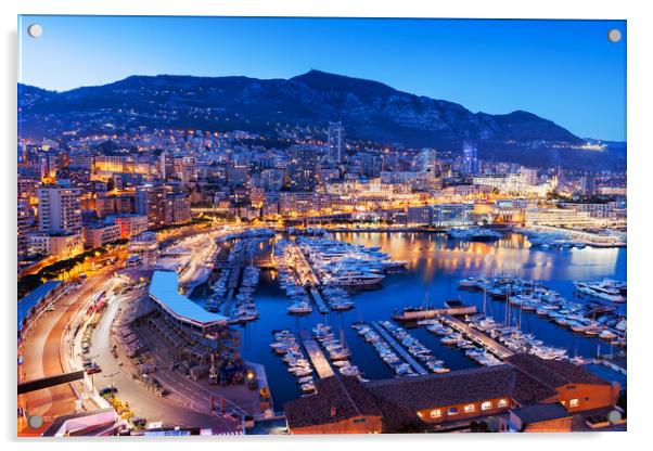 Monaco At Blue Hour Evening Acrylic by Artur Bogacki