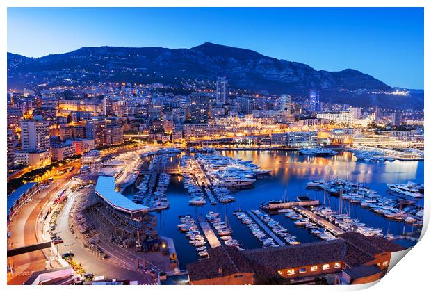 Monaco At Blue Hour Evening Print by Artur Bogacki