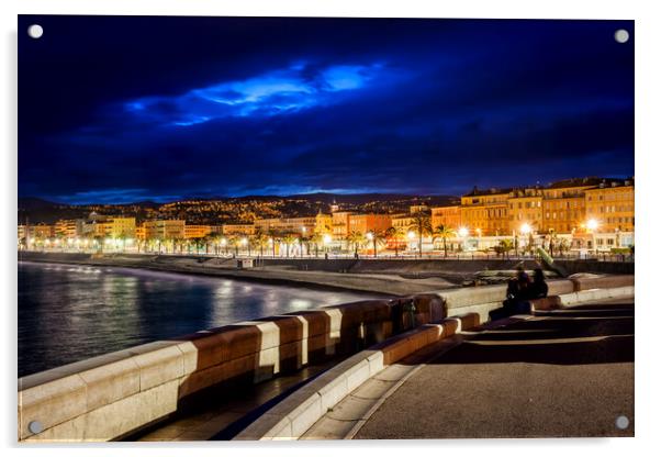 City Skyline of Nice in France at Night Acrylic by Artur Bogacki
