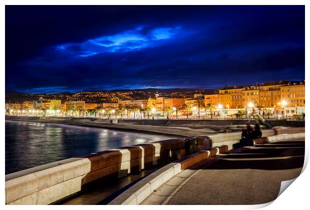 City Skyline of Nice in France at Night Print by Artur Bogacki