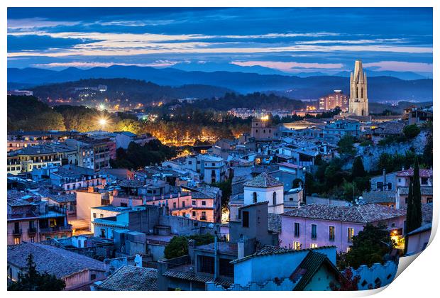 City of Girona at Blue Hour Print by Artur Bogacki