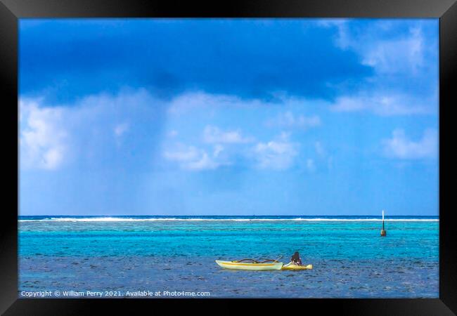 Rain Storm Coming Canoe Blue Water Moorea Tahiti Framed Print by William Perry