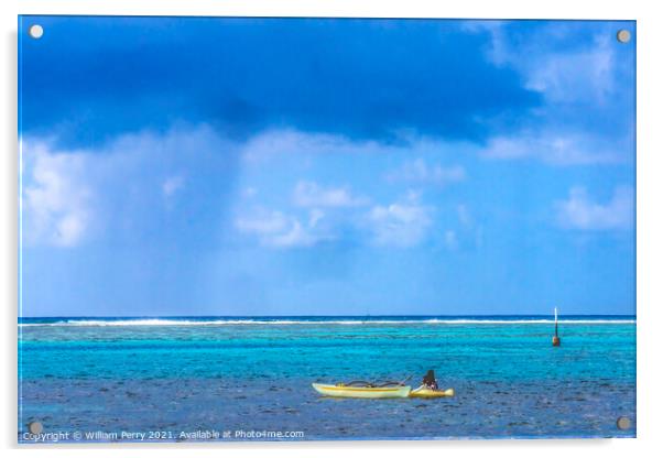 Rain Storm Coming Canoe Blue Water Moorea Tahiti Acrylic by William Perry