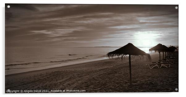 Sunset and umbrellas in Garrao - Algarve Acrylic by Angelo DeVal