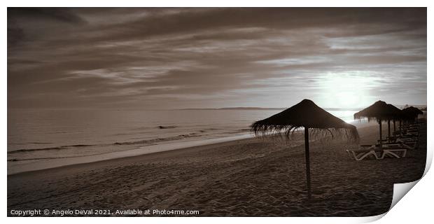 Sunset and umbrellas in Garrao - Algarve Print by Angelo DeVal