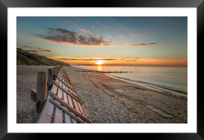 Sunset on Overstrand Beach Norfolk Framed Mounted Print by David Powley