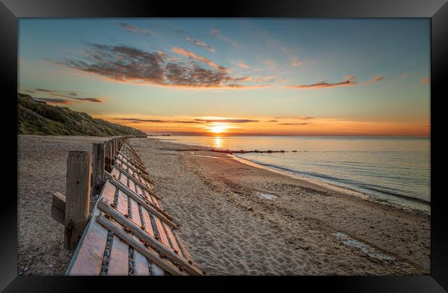Sunset on Overstrand Beach Norfolk Framed Print by David Powley