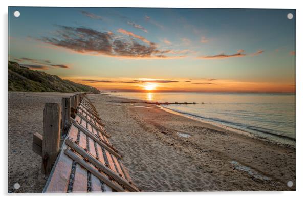 Sunset on Overstrand Beach Norfolk Acrylic by David Powley