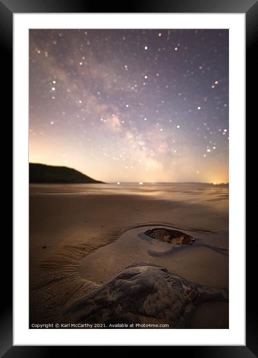 Beach Rocks under the Night Sky Framed Mounted Print by Karl McCarthy
