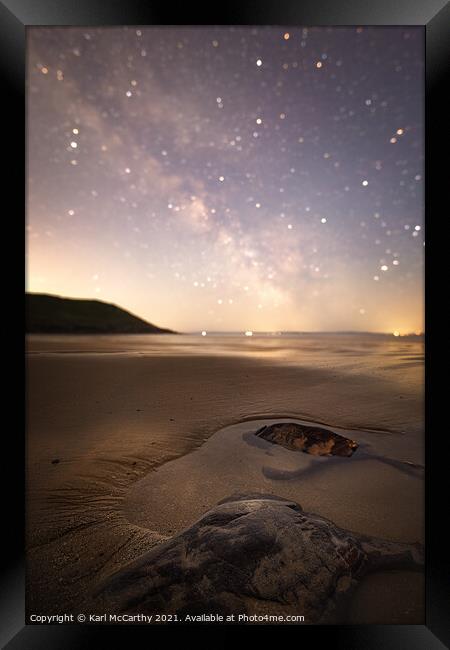 Beach Rocks under the Night Sky Framed Print by Karl McCarthy