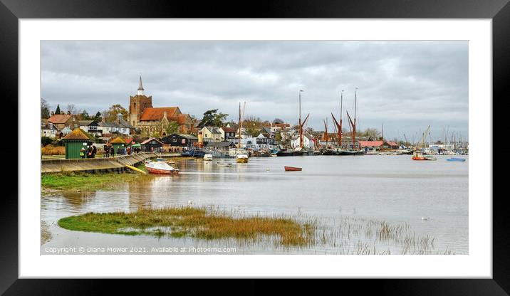 Maldon Hythe quay and Church Panoramic       Framed Mounted Print by Diana Mower