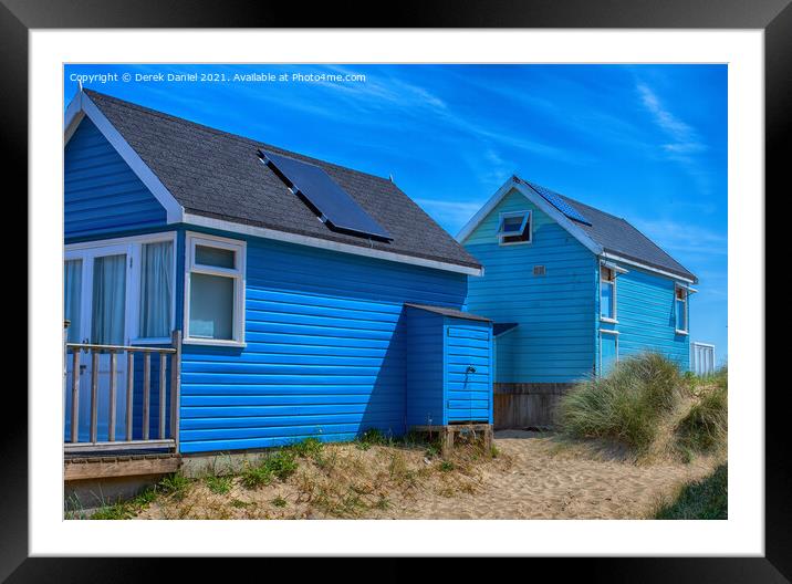 Blue Beach Huts Framed Mounted Print by Derek Daniel
