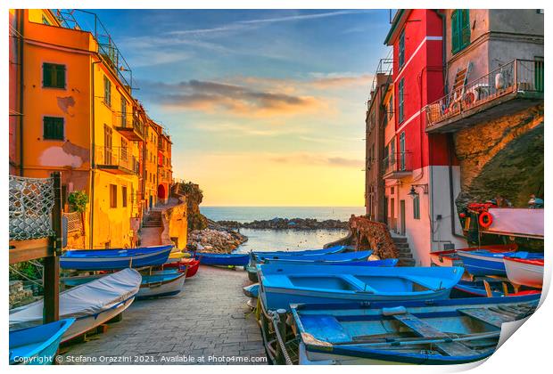 Boats in Riomaggiore. Cinque Terre Print by Stefano Orazzini