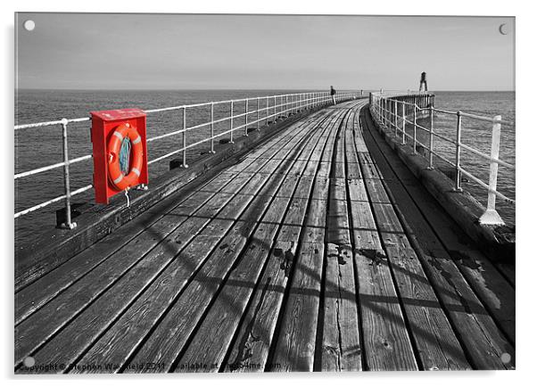 Along Whitby pier Acrylic by Stephen Wakefield