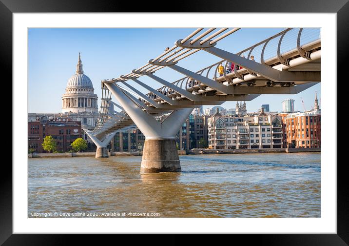 The Millennium Footbridge over the River Thames with St Pauls Cathedral in the background, London Framed Mounted Print by Dave Collins