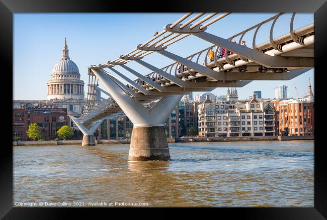 The Millennium Footbridge over the River Thames with St Pauls Cathedral in the background, London Framed Print by Dave Collins