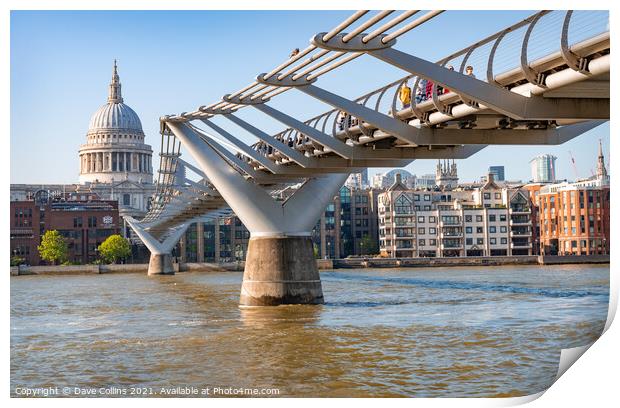The Millennium Footbridge over the River Thames with St Pauls Cathedral in the background, London Print by Dave Collins