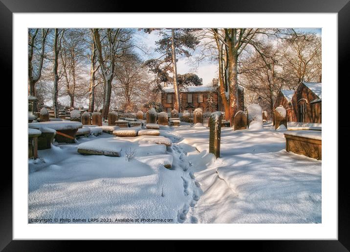 Bronte Parsonage in the snow Framed Mounted Print by Philip Baines