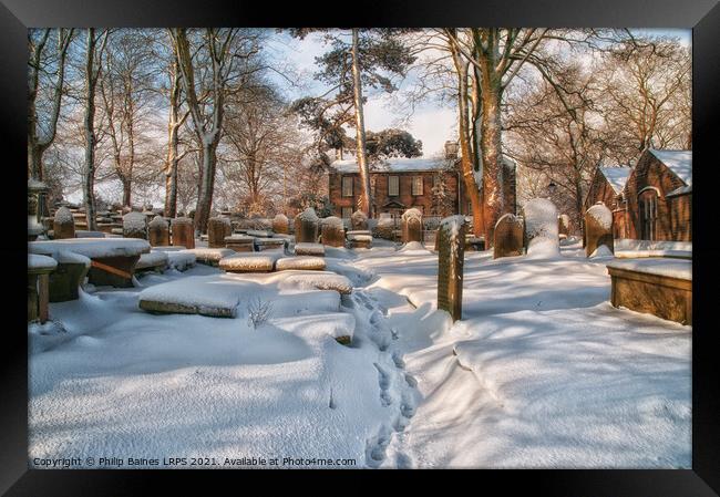Bronte Parsonage in the snow Framed Print by Philip Baines