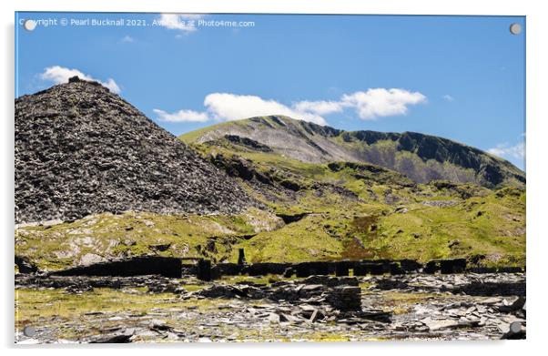 Slate Quarry and Moelwyn Mawr Snowdonia Wales Acrylic by Pearl Bucknall