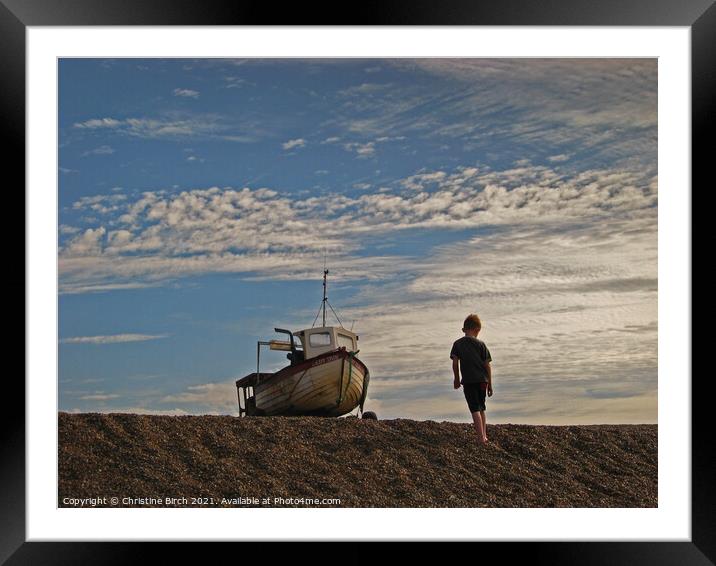 Boat and boy, North Norfolk Framed Mounted Print by Christine Birch