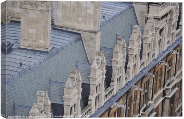Cambridge Rooftops with Gargoyles Canvas Print by Sam Robinson