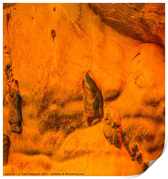 Gnomes or trolls on yellow cave wall. Print by Hanif Setiawan